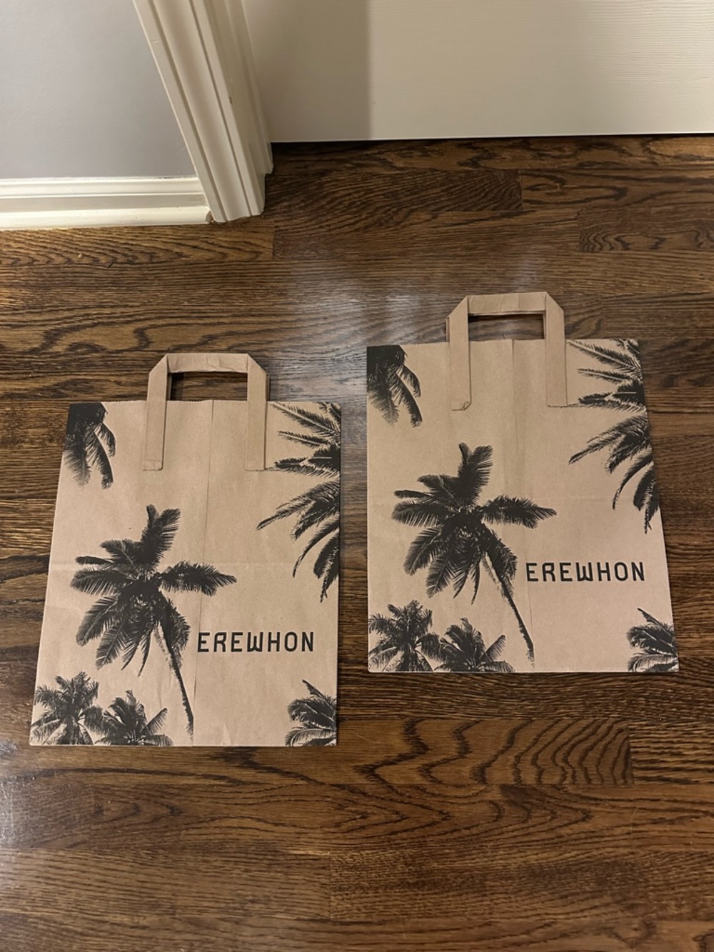 EREWHON Brown Paper Bags with Palm Tree Print